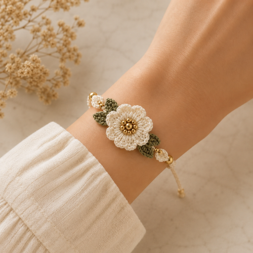 Off-White Crochet Rose Bracelet Pattern (PDF)