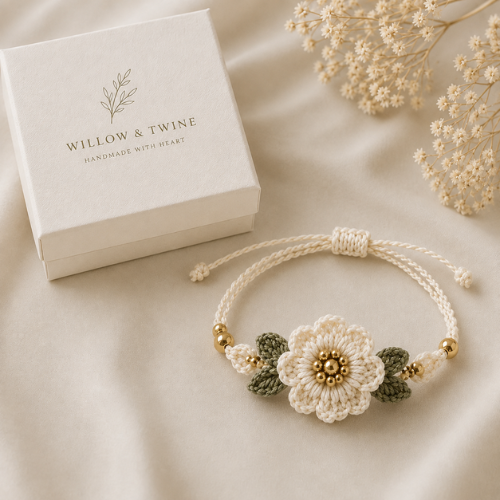 Off-White Crochet Rose Bracelet Pattern (PDF)