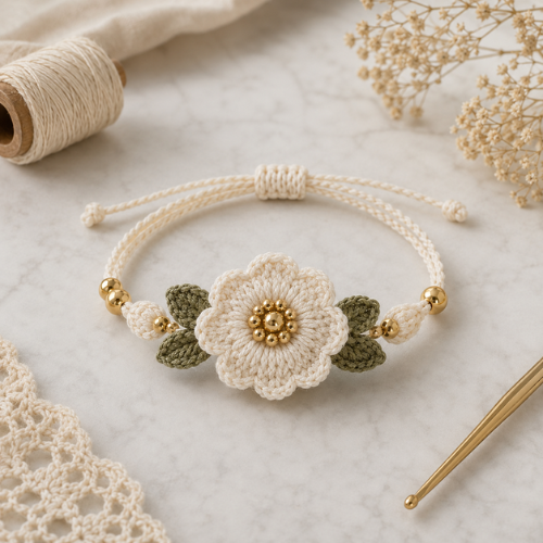 Off-White Crochet Rose Bracelet Pattern (PDF)