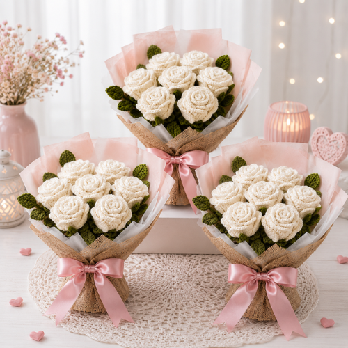 Off-White Rose Bouquet Crochet Pattern (PDF)