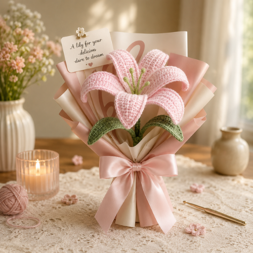 Pink Lily Crochet Bouquet Pattern (PDF)