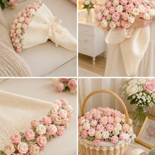 Pink & Cream Rose Crochet Blanket Pattern (PDF)