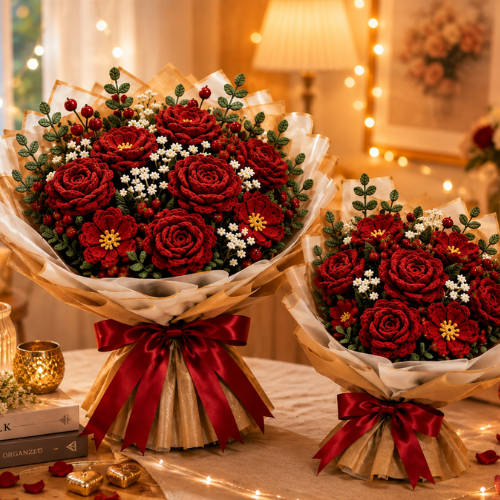 Romantic Red Rose Bouquet Crochet Pattern (PDF)