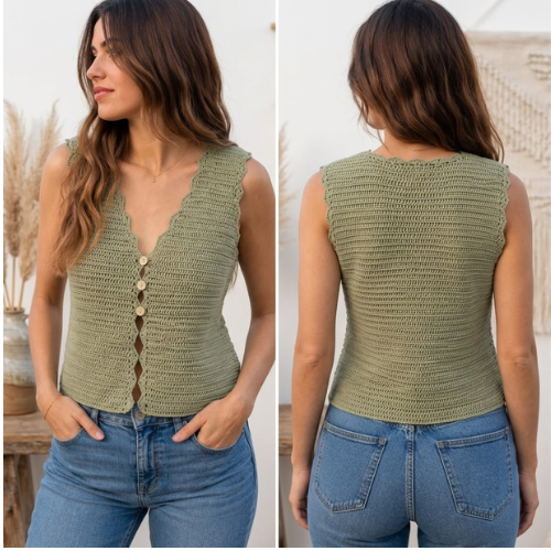 Sage Button Front Crochet Tank Top Pattern (PDF)