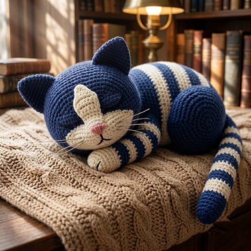 Sleeping Plush Crochet Cat Pattern (PDF)