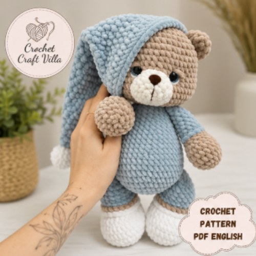 Sleepy Teddy Bear Crochet Pattern PDF | Easy Amigurumi Plush Toy Pattern