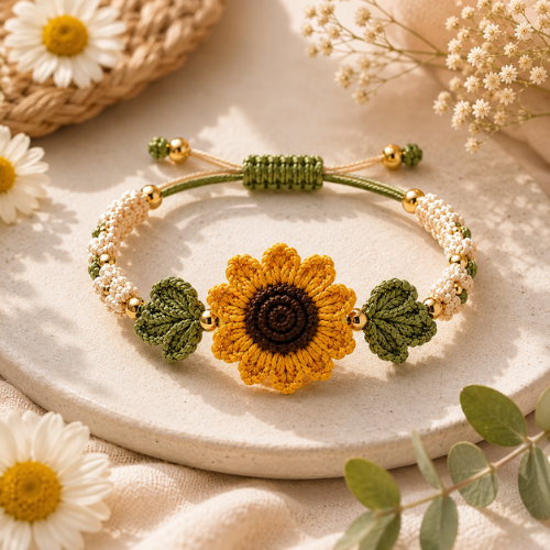Sunflower Crochet Bracelet Pattern (PDF)