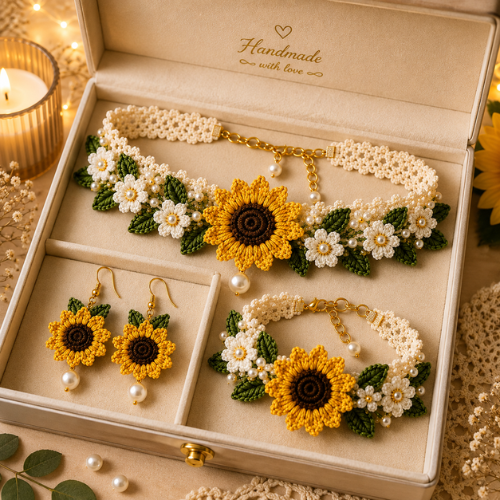 Sunflower Crochet Jewelry Set Pattern (PDF)