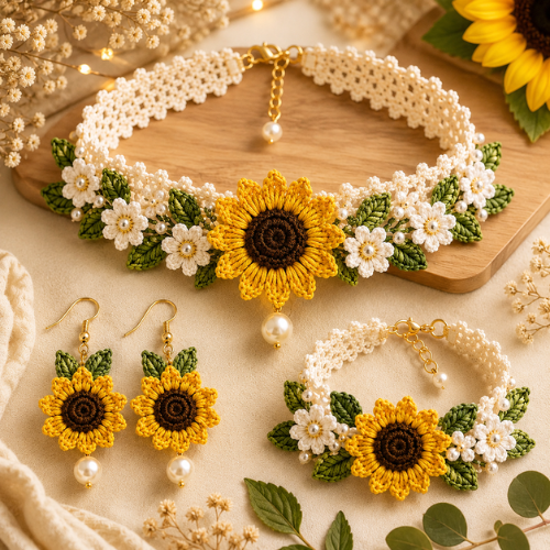 Sunflower Crochet Jewelry Set Pattern (PDF)
