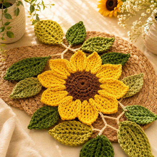 Sunflower & Leaf Crochet Table Runner Pattern (PDF)