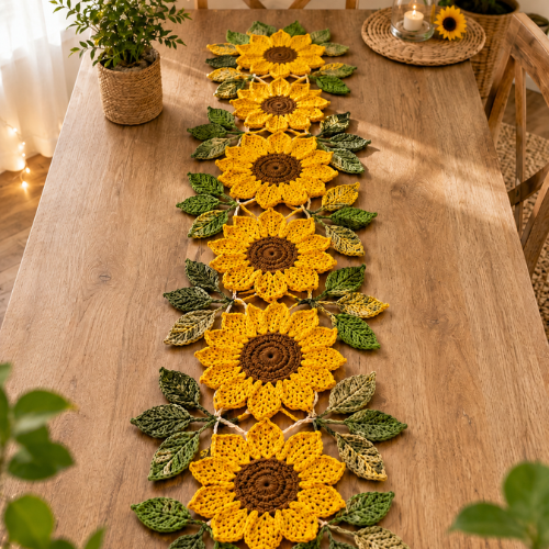 Sunflower & Leaf Crochet Table Runner Pattern (PDF)