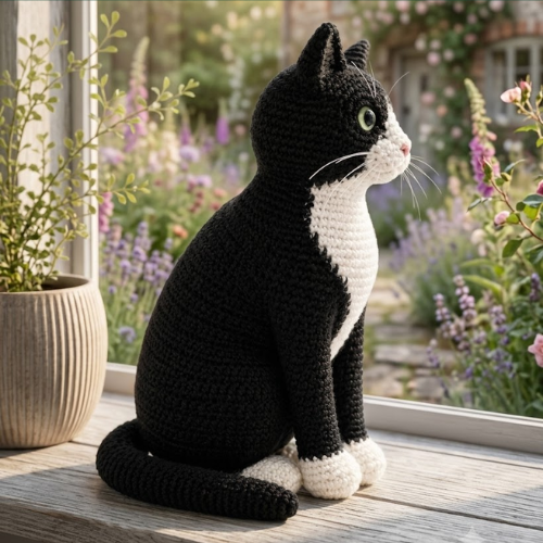 Tuxedo Cat Black & White Crochet Amigurumi Pattern (PDF)