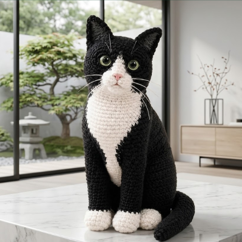 Tuxedo Cat Black & White Crochet Amigurumi Pattern (PDF)