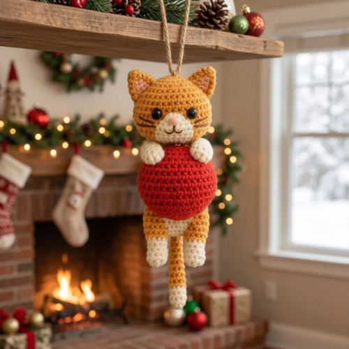Cat With Christmas Ball Crochet Pattern (PDF)